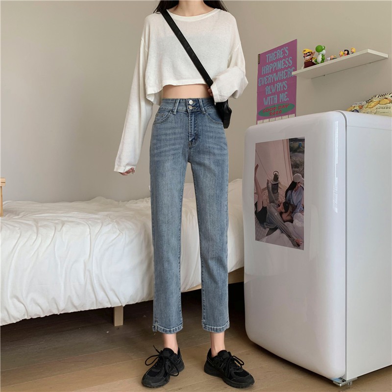 Quần Jean Lưng Cao Ống Suông Xẻ Tà Cá Tính Theo Phong Cách Retro | BigBuy360 - bigbuy360.vn