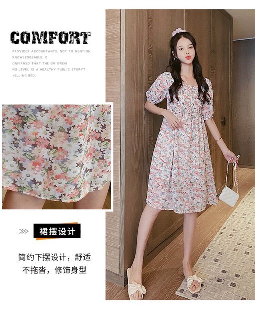 Váy voan hoa đẹp cho mẹ bầuhàng quảng châu(sẵn hàng giao ngay)