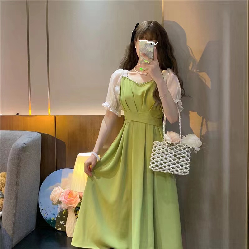 Đầm Công Chúa Cổ Vuông Tay Phồng Đính Hạt Thời Trang Sang Trọng Cho Nữ