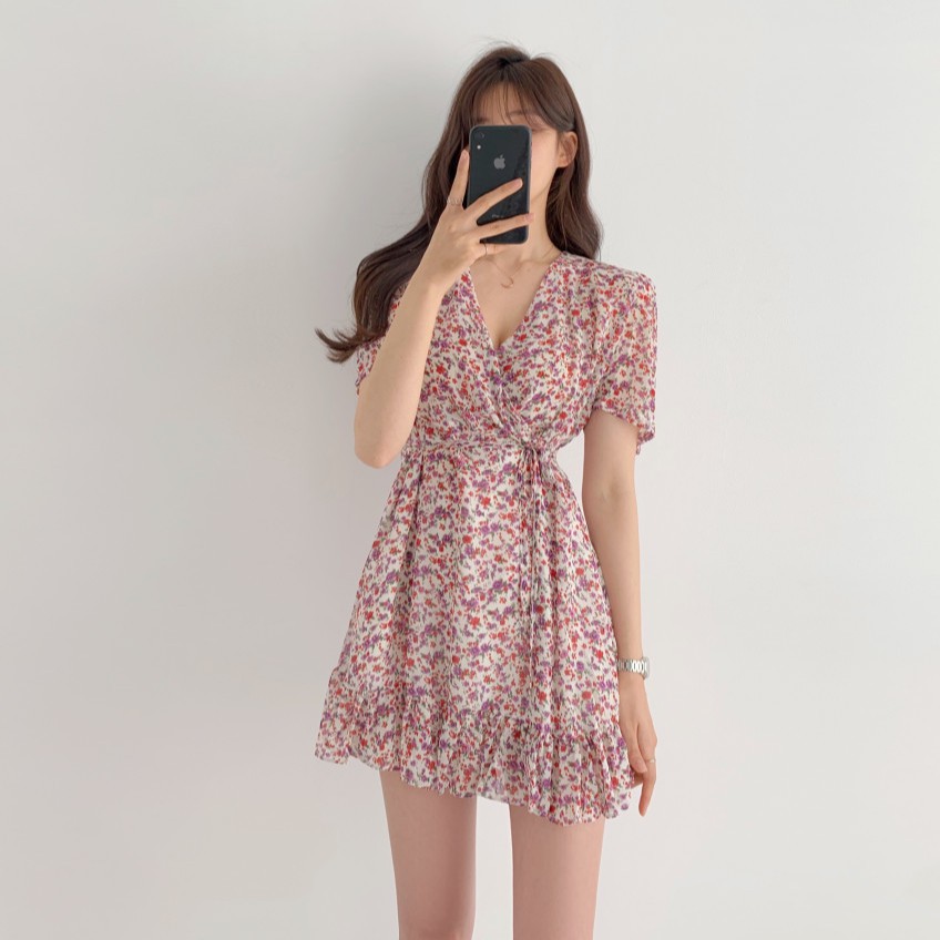 Đầm nữ hoa nhí tay ngắn dáng xòe Emilyshop