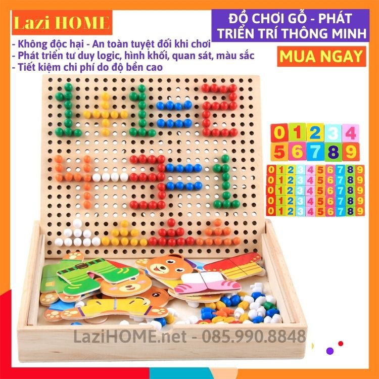 [MUA 1 ĐƯỢC 2] do choi tre em, đồ chơi trẻ em bảng xếp hình Lazi HOME- Bằng gỗ, an toàn khi chơi, phát triển trí tm