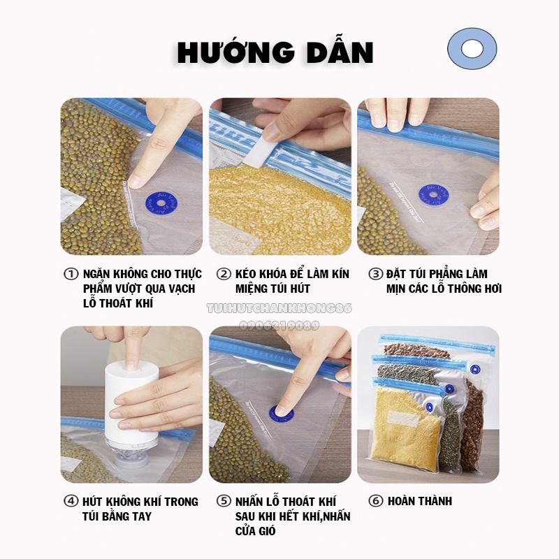 Túi Hút Chân Không Thực Phẩm  Hút Tay Không Cần Máy Tái Sử Dụng Nhiều Lần An Toàn Tiện Lợi