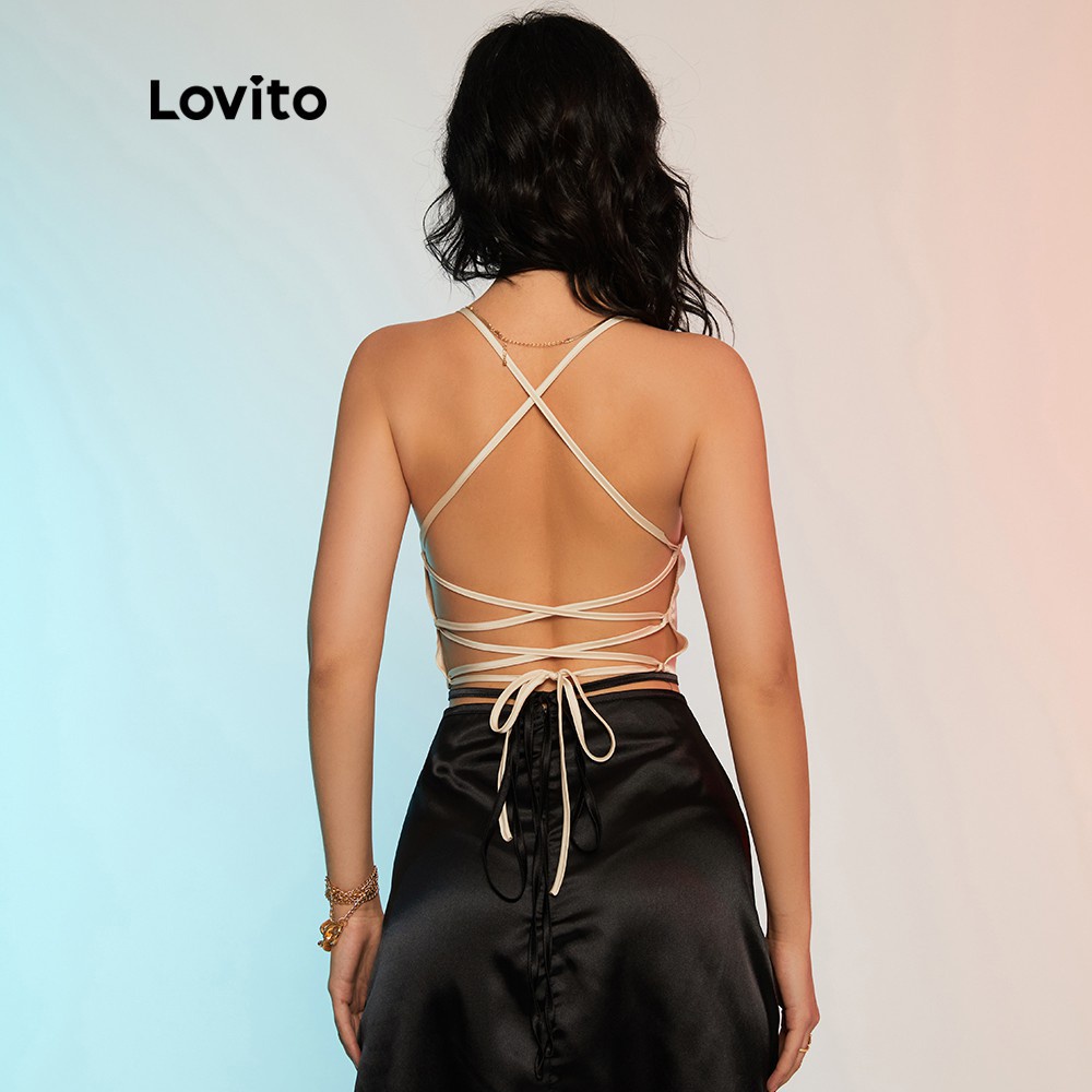 Áo Lovito tank top không tay màu sâm panh L12D50