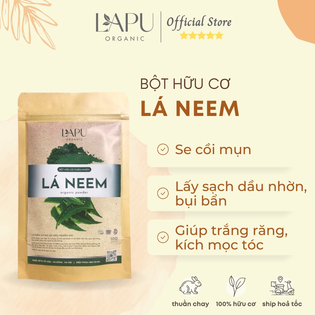Bột lá neem Ấn Độ hữu cơ thiên nhiên, giúp trắng da, dưỡng da, mờ thâm - Bột đắp mặt nạ lá neem - 100% thiên nhiên