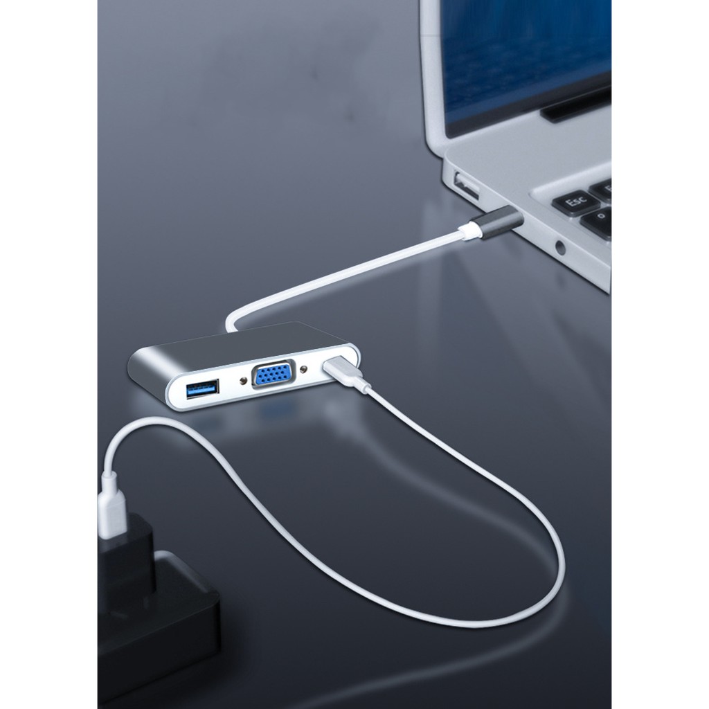 Cáp chuyển Usb Type-c ra VGA, USB 3.0, PD 60w cho Dell Xps, Macbook - Jinghua Z334