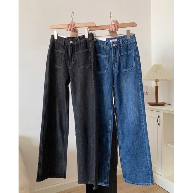 Quần bò jeans dáng xuông 2 túi trước vuông hàng Quảng Châu A1201N Nhung Nhớ