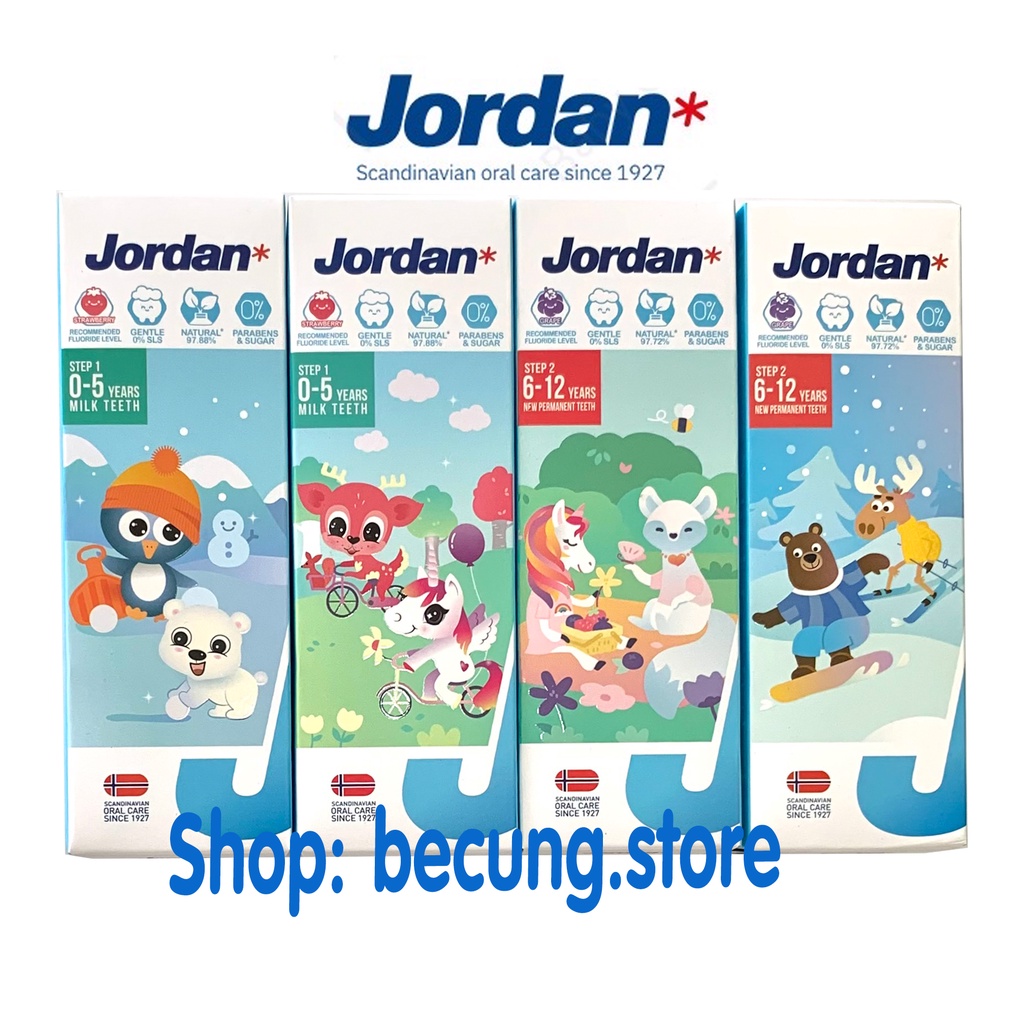 Kem Đánh Răng Jordan Cho Bé Vị Dâu & Vị Nho 75G (0 - 5 Tuổi, 6 - 12 Tuổi).