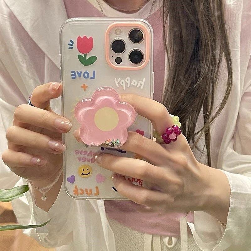 Ốp Iphone 12Promax, Tạp hóa nhà ỘP, hình họa tiết đáng yêu kèm iring bông hoa đỡ tay, chống bẩn, chống trượt