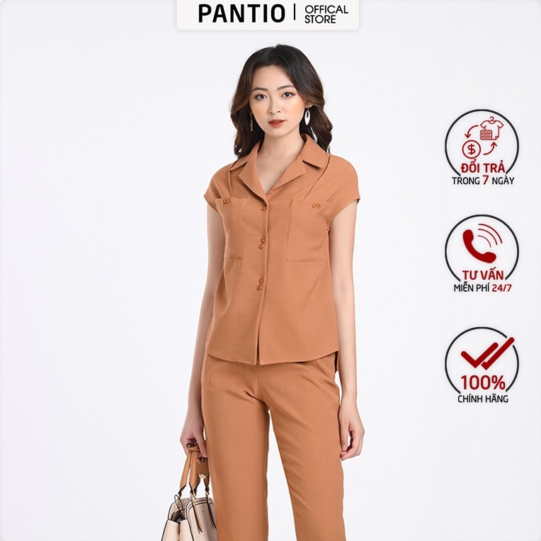 Áo sơ mi nữ ngắn tay cổ vest màu nâu BAS52221 - PANTIO