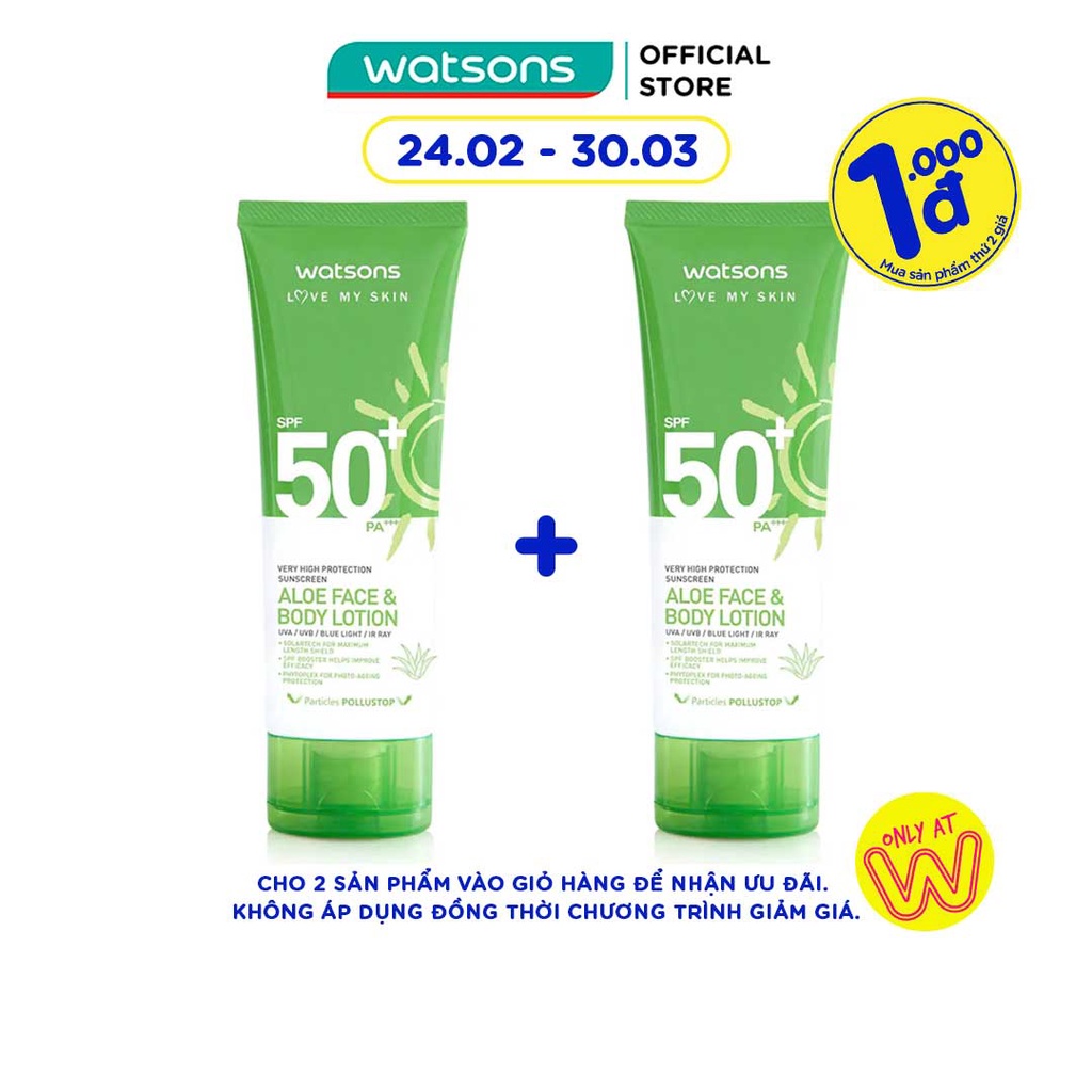 Sữa Dưỡng Chống Nắng Watsons High Protection Sunscreen Aloe Face &amp; Body Lotion SPF50+ PA+++ 100ml