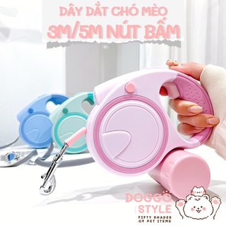 Dây Dẫn Chó Mèo Nút Bấm Thu Gọn Tự Động 3M/5M Đèn Led Chiếu Sáng Và Hộc Đựng Túi Rác Tiện Lợi DoggoStyle