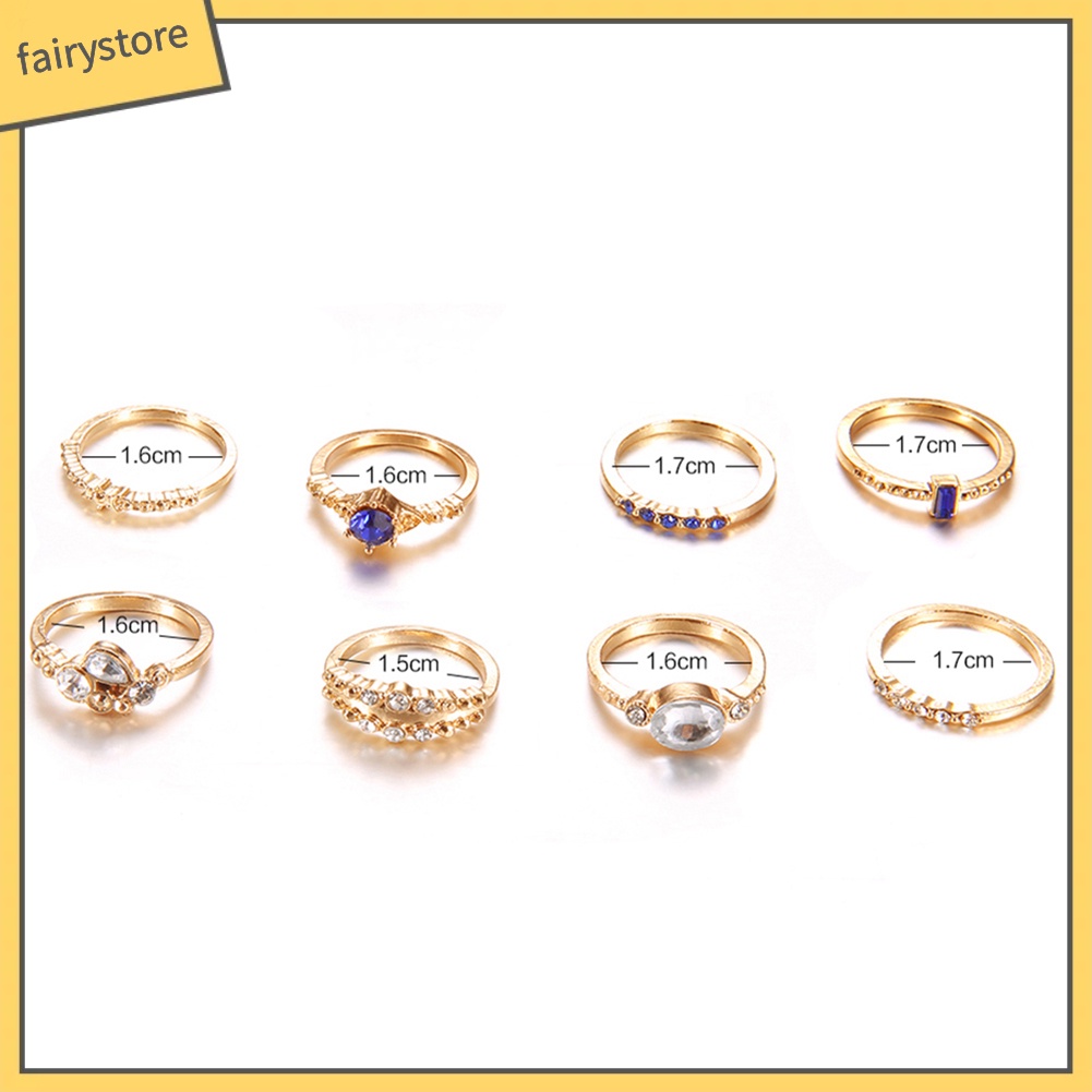 Set 8 Nhẫn Đính Đá Phong Cách Cổ Điển Thanh Lịch Dành Cho Nữ