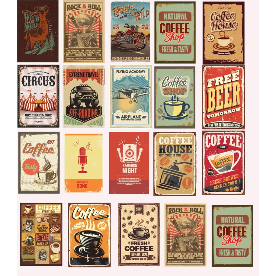 sticker hình dán vintage retro có cán chống bay màu 25sticker
