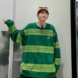 Áo Thun Nỉ Kẻ Sọc Dáng Rộng Phong Cách Hip Hop Đường Phố Hàn Quốc Thời Trang Mùa Thu Năm 2021