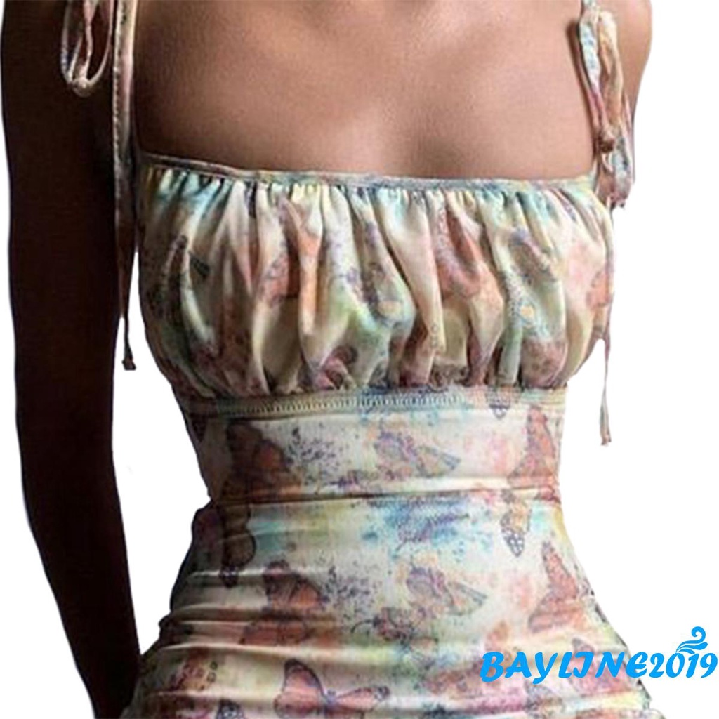 Đầm Ôm Hai Dây In Họa Tiết Bướm Quyến Rũ Dành Cho Nữ