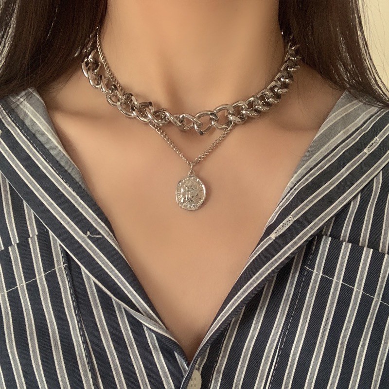 𝑭𝑹𝑬𝑬𝑺𝑯𝑰𝑷  Vòng cổ choker sợi xích hai lớp phong cách punk hip hop cho nữ