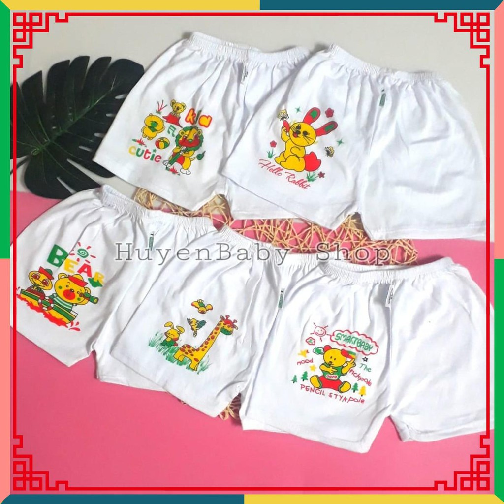 (Sale off) Set 5 quần đùi sơ sinh trắng in hình bosini cho bé từ sơ sinh đến 11,5kg loại đẹp