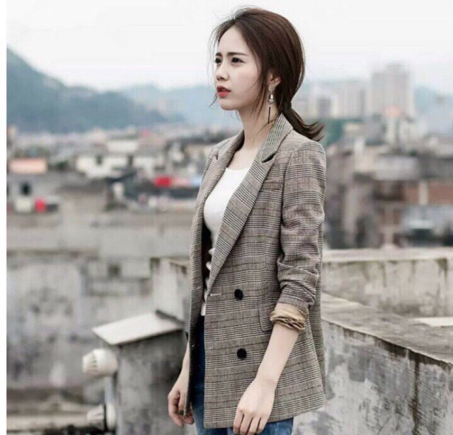 Áo Vest, Blazer nữ kẻ 2 lớp - Hàng cao cấp