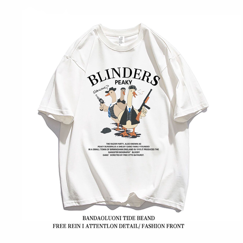 Áo thun cotton WAFNHA ngắn tay dáng rộng họa tiết vịt vui nhộn kiểu retro Mỹ cho cặp đôi