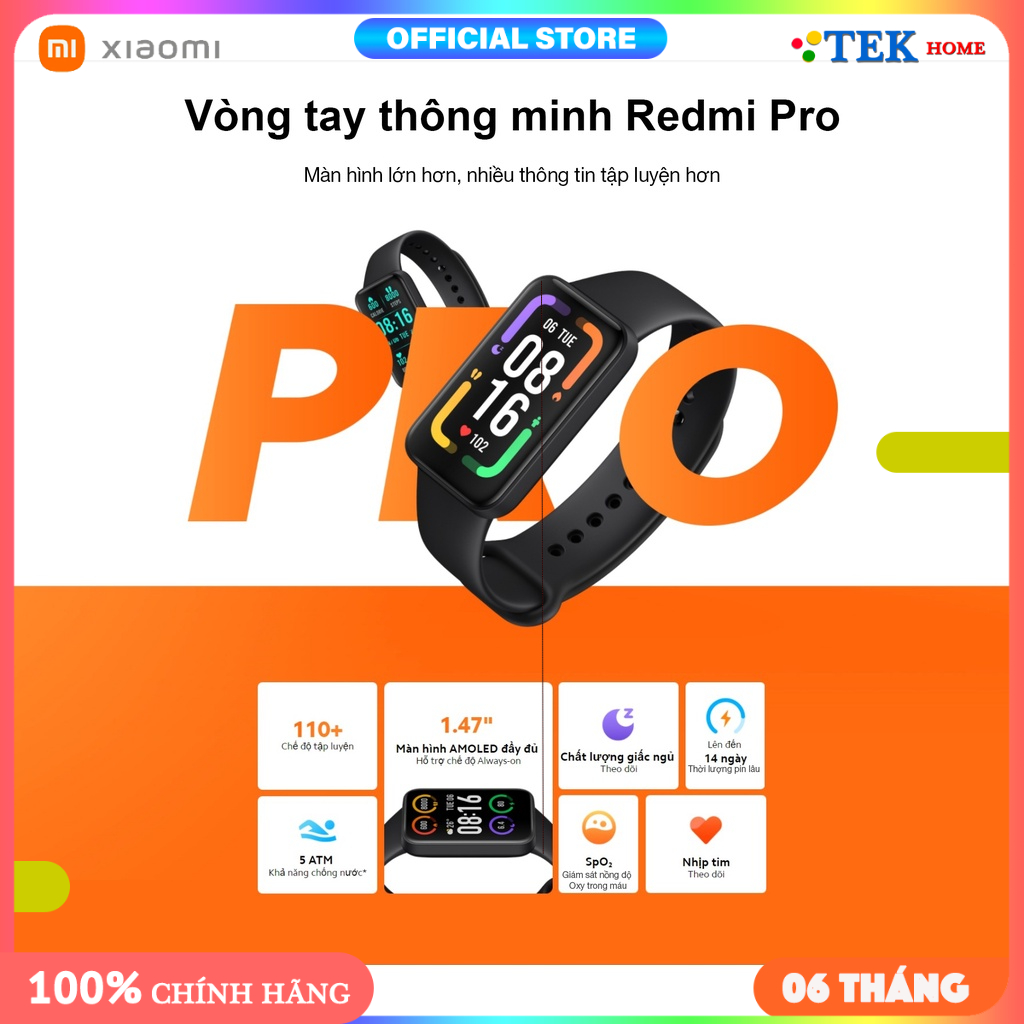 {QUỐC TẾ} Vòng tay Redmi Smart Band Pro - Vòng tay theo dõi sức khoẻ Xiaomi Mi Band 6 - Đo Oxi SPO2 - TekHome