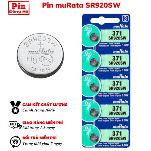 Pin 920 muRata SR920SW 1 vỉ 5 viên. Pin SR920 dùng cho đồng hồ, đồ chơi, các thiết bị điện tử,...