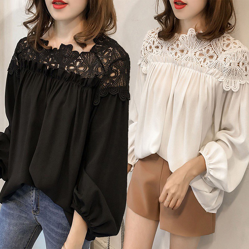 Áo Chiffon Nữ Tay Dài Phối Ren Điệu Đà Có Size 3XL 4XL