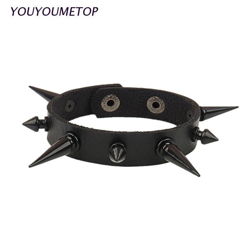 Vòng Tay Đinh Tán Kim Loại YOUYO Phong Cách Gothic Punk Có Thể Điều Chỉnh