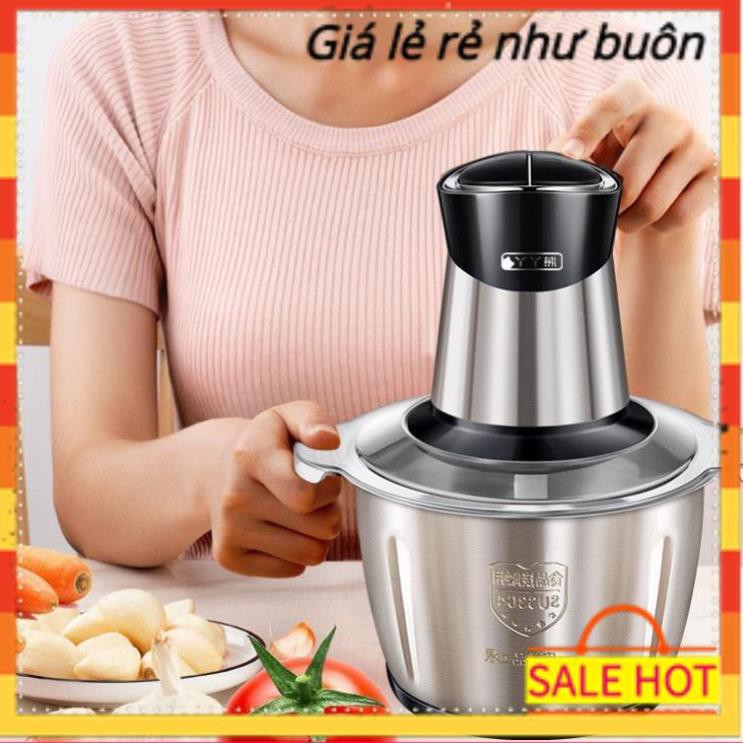 Máy xay đa năng xay thịt rau củ quả gia vị cối inox 4 lưỡi đa năng công suất 250W dung tích 2L