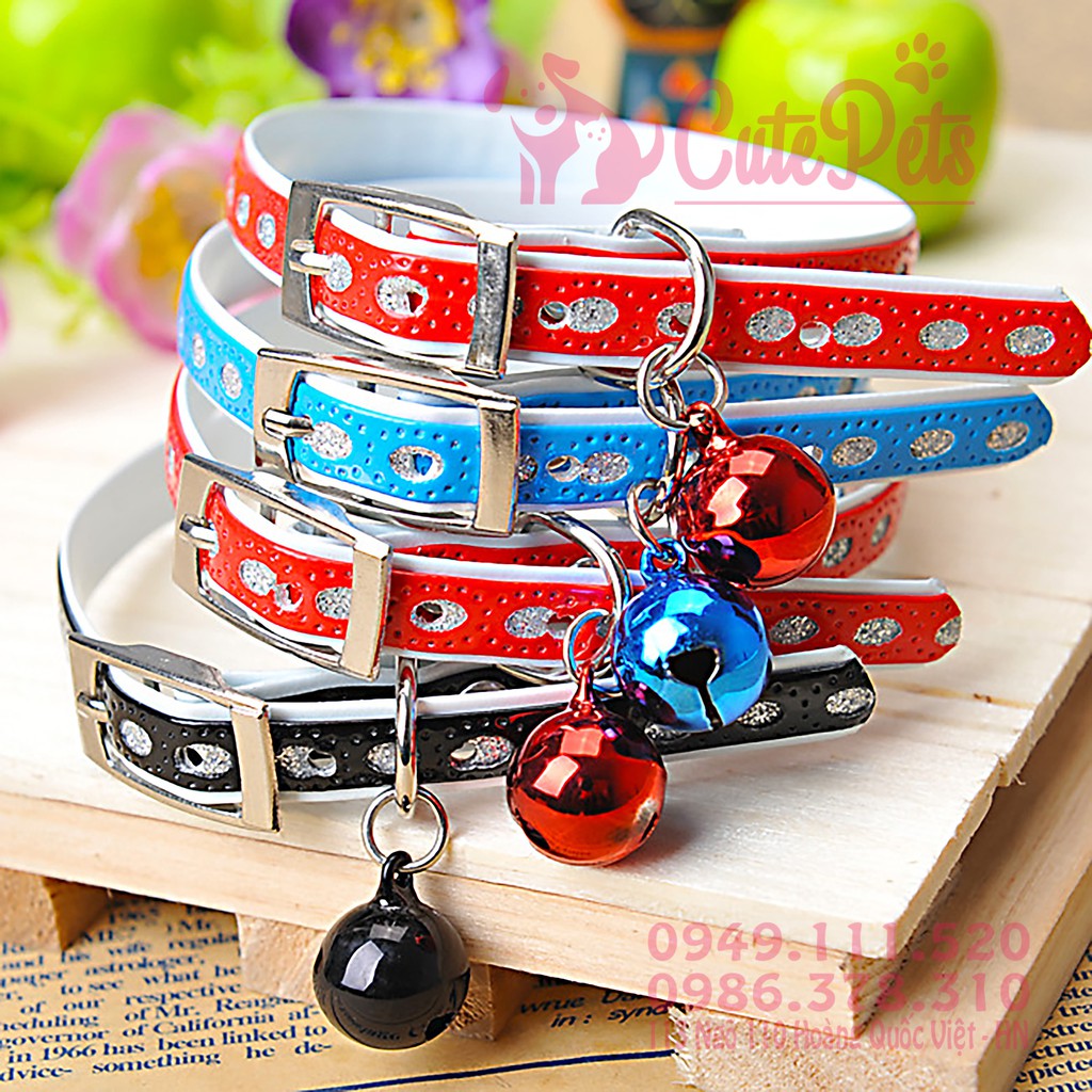 Vòng cổ gắn chuông họa tiết lấp lánh Cho chó mèo nhỏ - CutePets Phụ kiện chó mèo Pet shop Hà Nội
