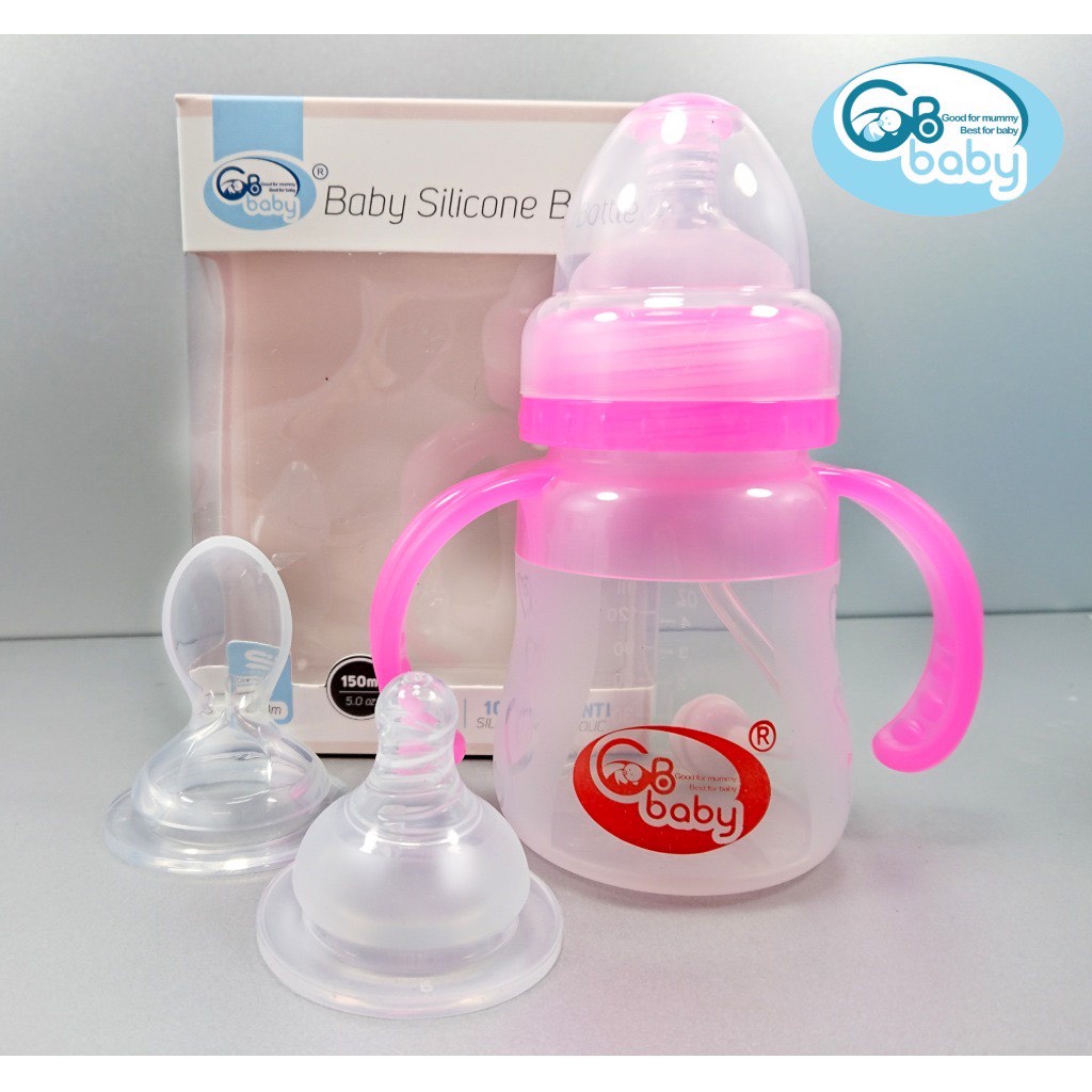 Bình sữa silicon 2 chức năng GB BaBy có quai cầm 150ml và 250ml ( có tặng núm )