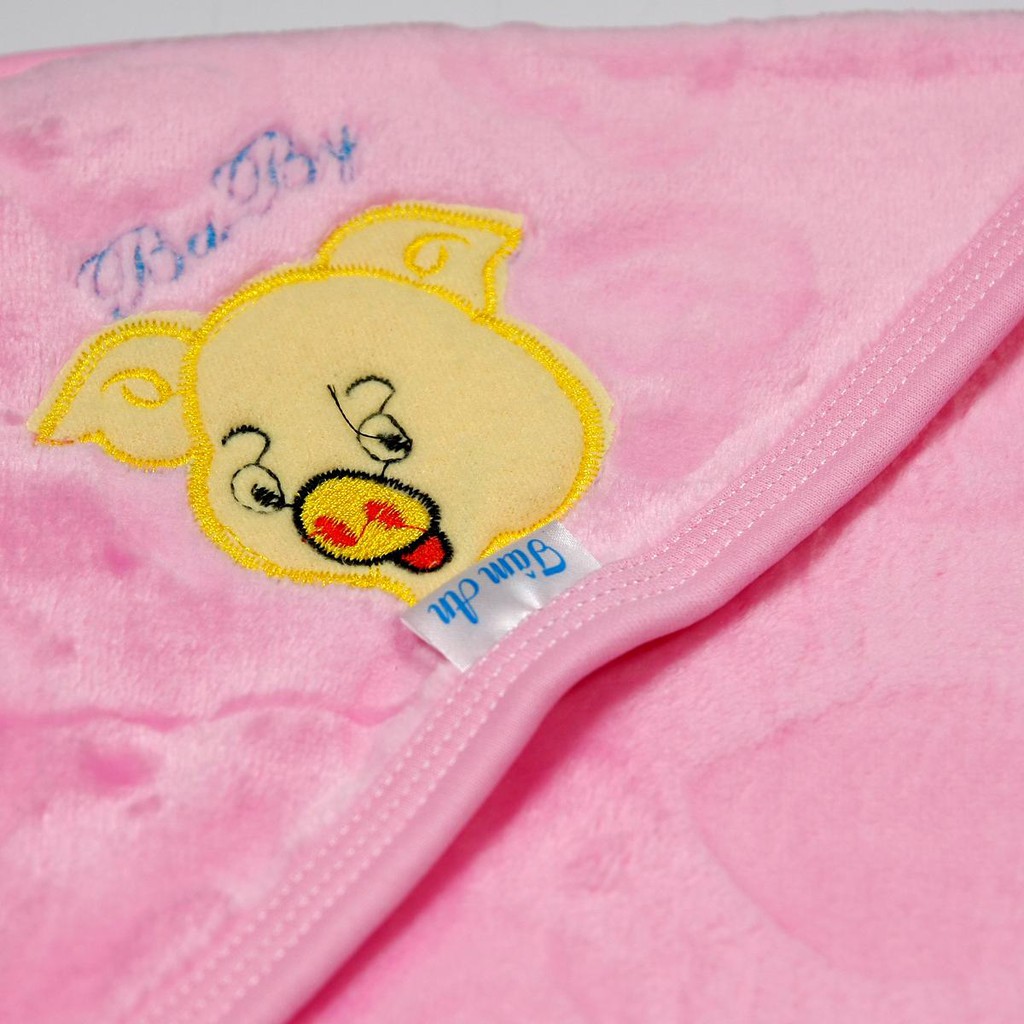 Chăn ủ nhung tuyết HÀNG ĐẸP có mũ cực mềm, mịn, an toàn và giữ ấm cho bé sơ sinh