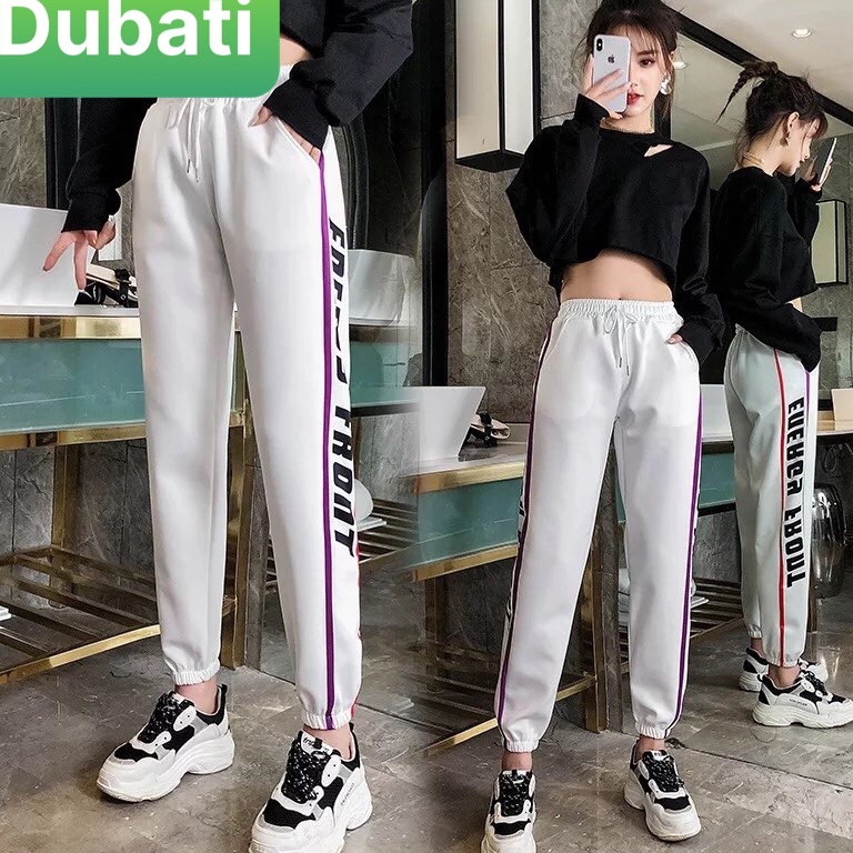 QUẦN JOGGER THỂ THAO VIỀN CHỮ ĐÙI CHẤT NỈ DA CÁ NAM NỮ CÓ BO PHONG CÁCH SANG CHẢNH MỚI-DUBATI FASHION