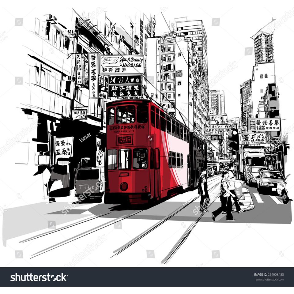 Tranh lụa 3d Hồng Kông Đường Phố Kích Thước 1,5m x 2m HKĐP03