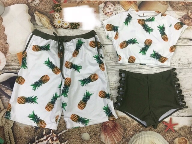 [TẶNG vớ/scrunchies bất kỳ] ÁO BƠI CROPTOP TAY NGẮN HOẠ TIẾT DỨA TRÁI THƠM | BigBuy360 - bigbuy360.vn