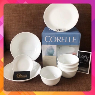 Bộ tô chén dĩa thuỷ tinh Mỹ Corelle 8 món 8 N-LP Winter Frost White