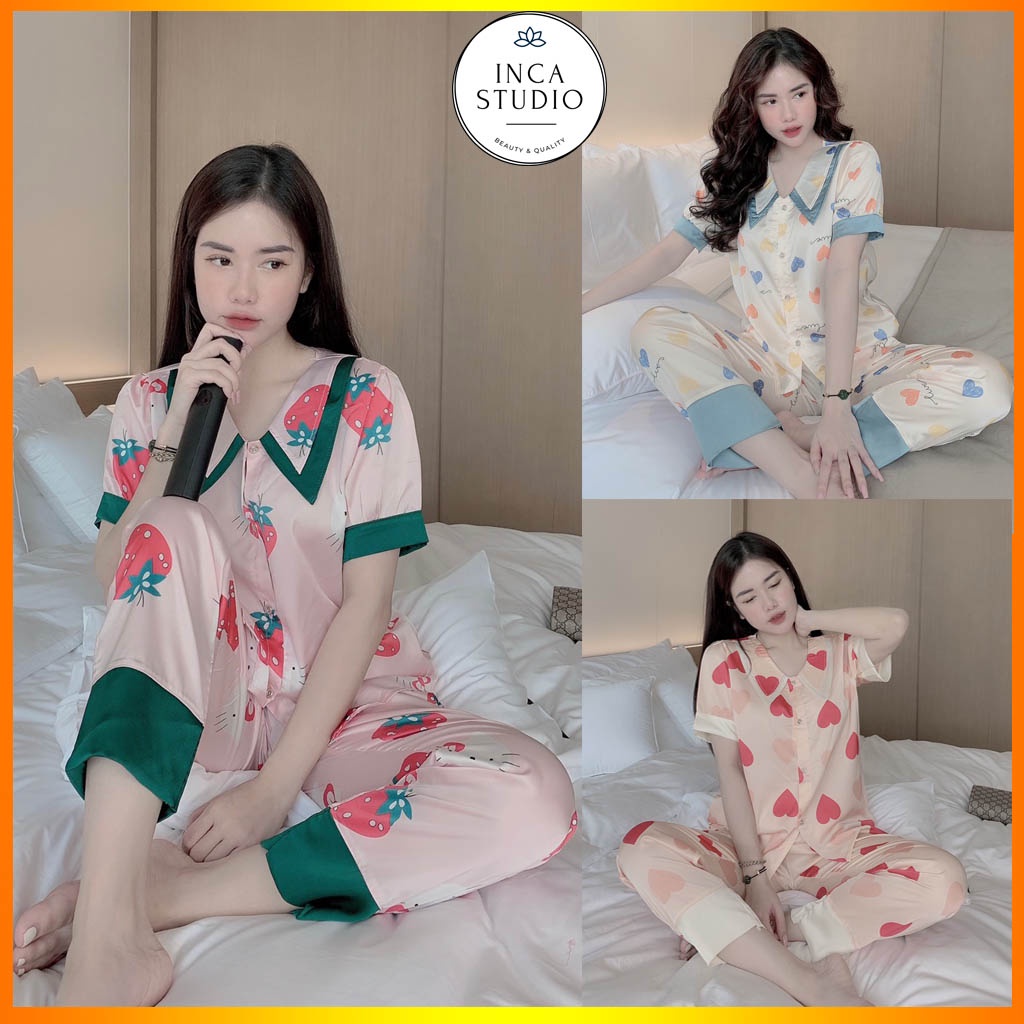 (Xả kho) Đồ ngủ Pyjama lụa Latin cao cấp INCA 09- Free size dưới 60kg, Chất Lụa thoáng mát