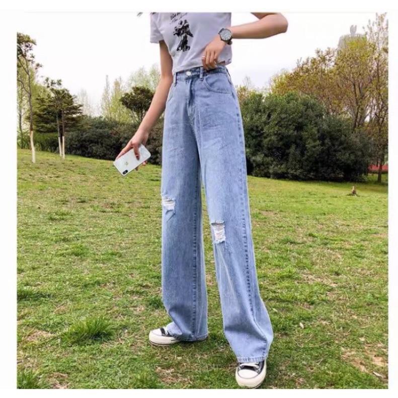 Quần jean bò ống rộng quần jean bò ống suông jeans nữ cạp cao hot 2021