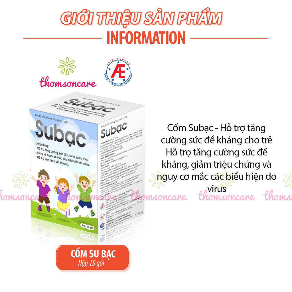 Cốm Su bạc - tăng cường sức đề kháng cho trẻ - Subac tăng miễn dịch cho bé từ lysine, cao lá xoài, vitamin C