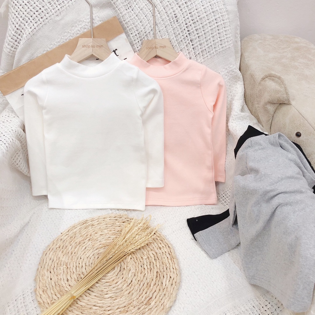 Áo dài tay cho bé, áo giữ nhiệt cổ 3 phân cho bé trai và bé gái mặc thu đông chất cotton nỉ dày dặn Mango 002 2021