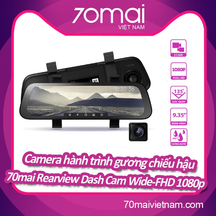 Camera hành trình [FREESHIP] Camera hành trình gương chiếu hậu 70mai Rearview Dash Cam Wide 9.35inchs | FHD 1080P