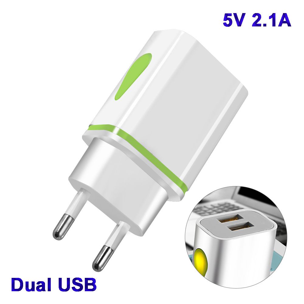 Củ sạc nhanh 2 cổng USB có đèn LED 5V 2.1A phích cắm EU