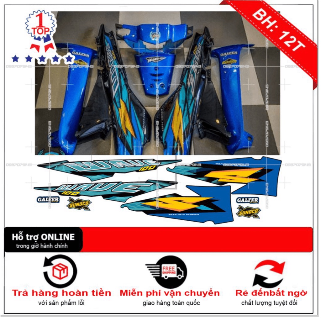 ( Quí khách vui lòng mang ra tiệm cho thợ dán ) Tem wave nhỏ đời đầu chữ S xanh đen Crom