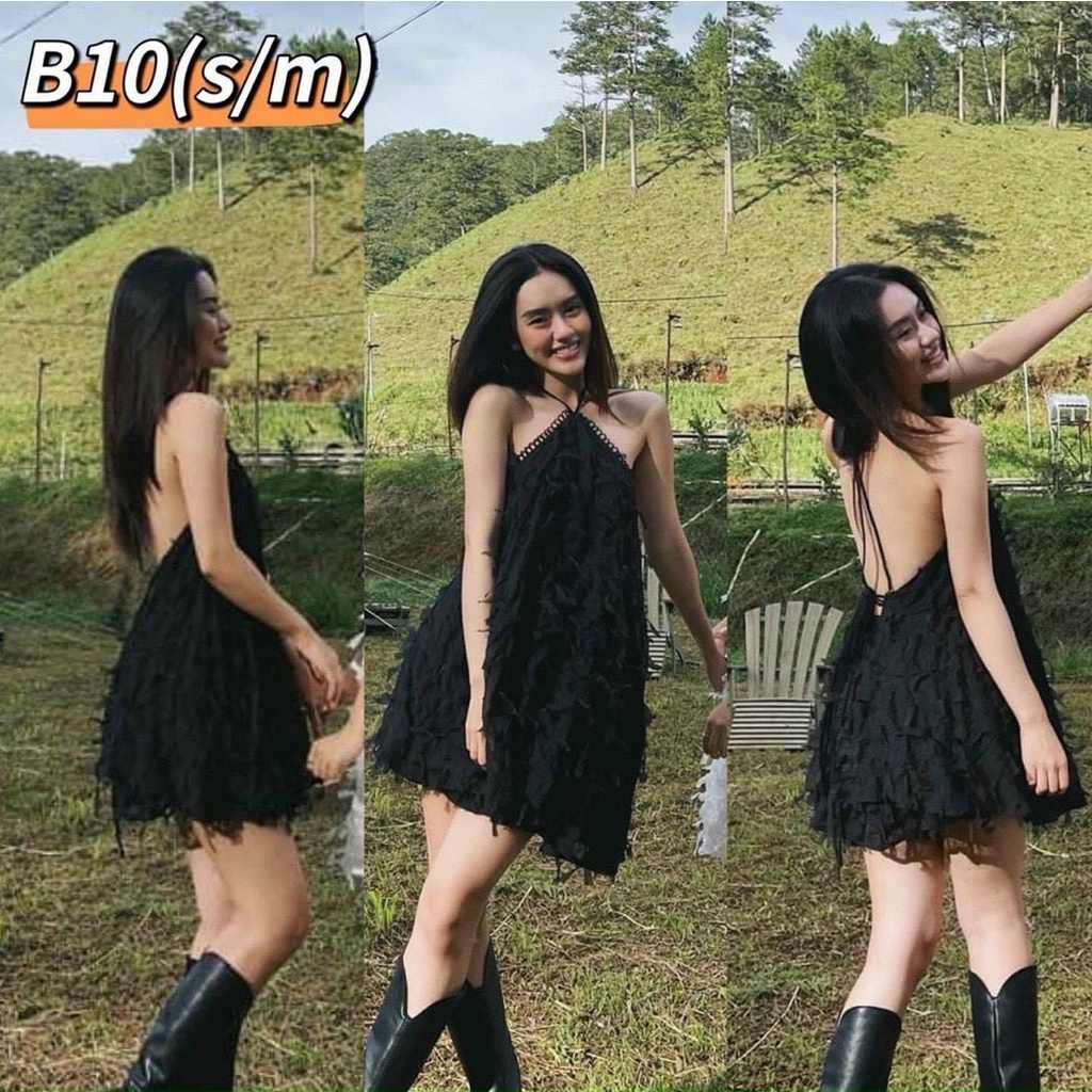 Đầm cổ yếm baby doll lông vũ tiểu thư xinh kèm hình thật alohashop91