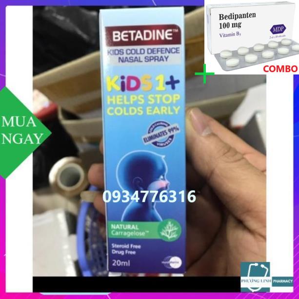 Combo Bedipanten 100mg +  Dung dịch BE TA DIN XỊT MŨI TRẺ EM 20ml