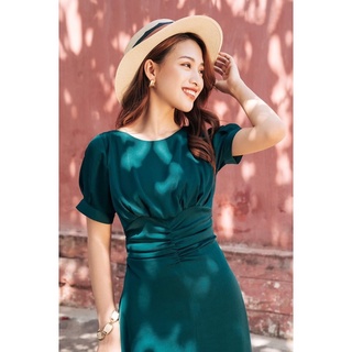 váy xanh bồng nhún eo