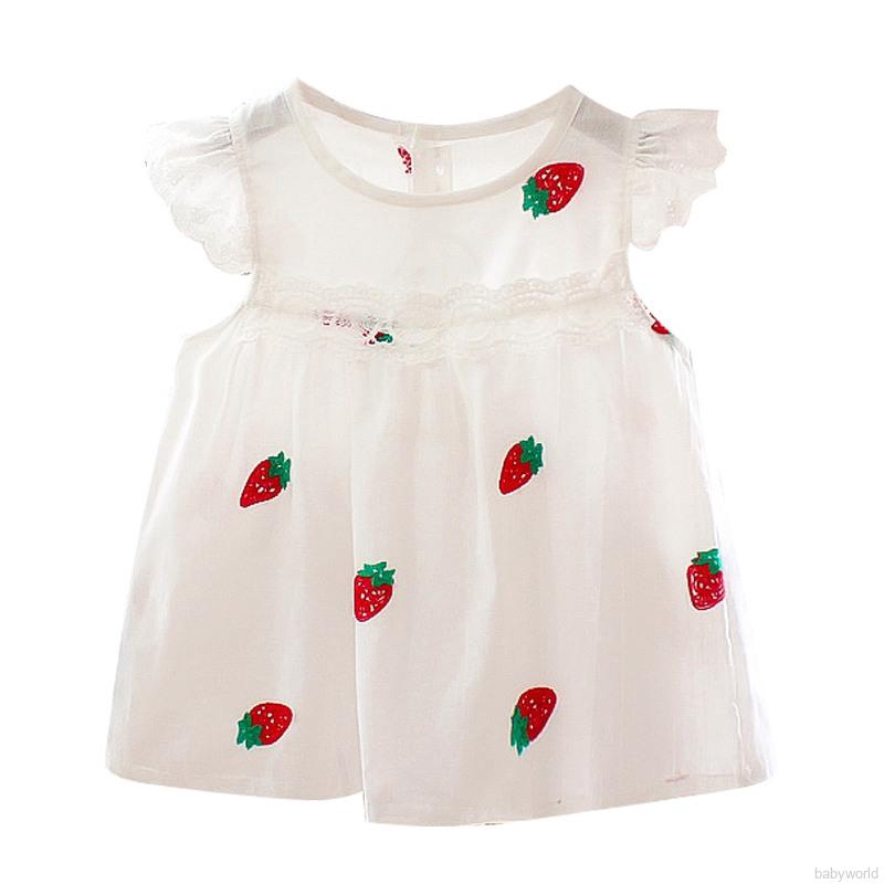 Đầm ngắn tay in hình quả dâu cho bé gái