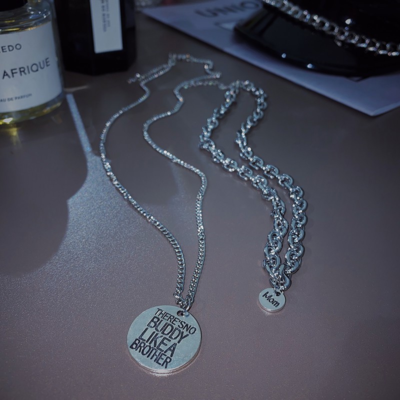 Dây Chuyền Hai Lớp Mặt Tròn Khắc Chữ Phong Cách Hip Hop