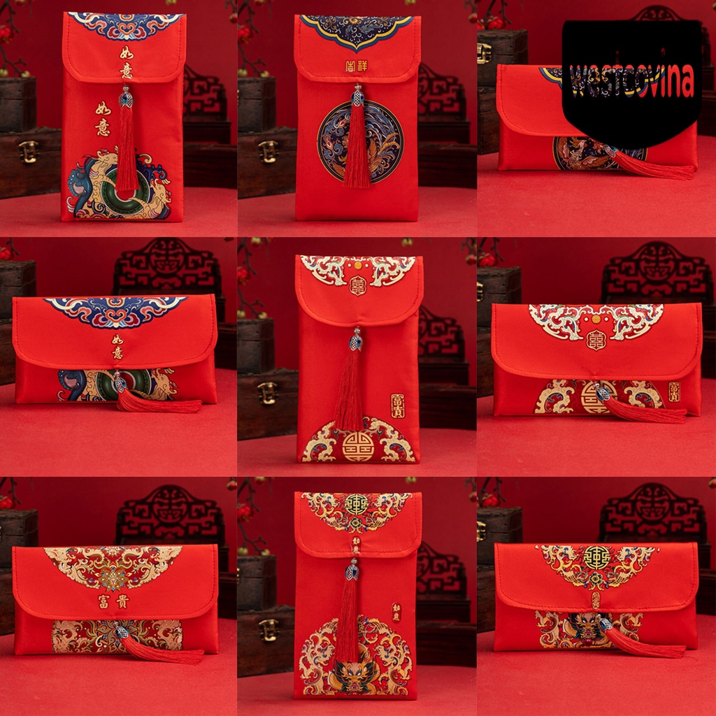 [Hot]☀ Bao Lì Xì Vải Satin Đỏ May Mắn Phong Cách Trung Hoa