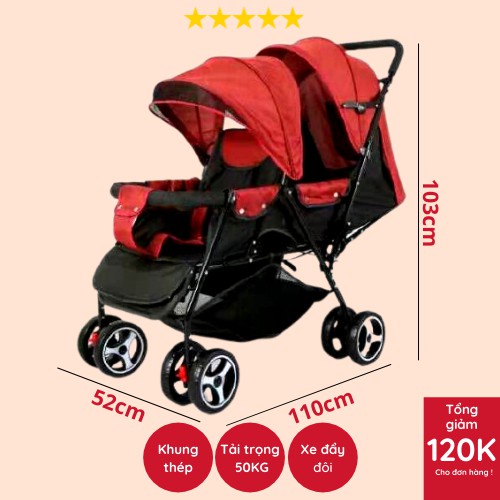 ❖Xe đẩy đôi 2 chỗ ngồi dọc cho bé, có mái che, gấp gọn, có dây đai an toàn, 3 tư thế, dành trẻ em từ tháng tuổi