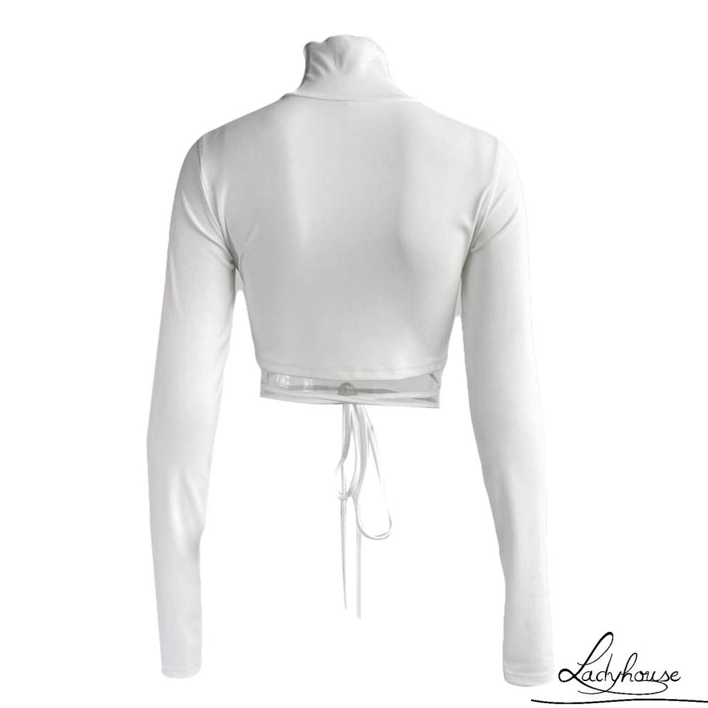 Áo Thun Tay Dài Hở Rốn Màu Trơn Thời Trang Dành Cho Nữ